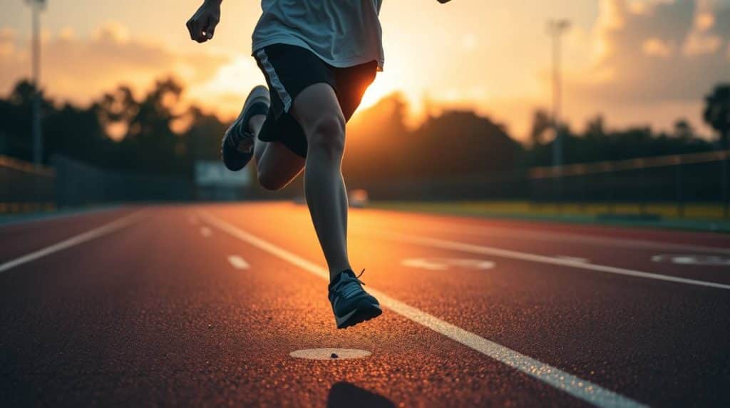 Athlete sprinting in New Port Richey, Florida, showing key phases of the sprinting motion on track